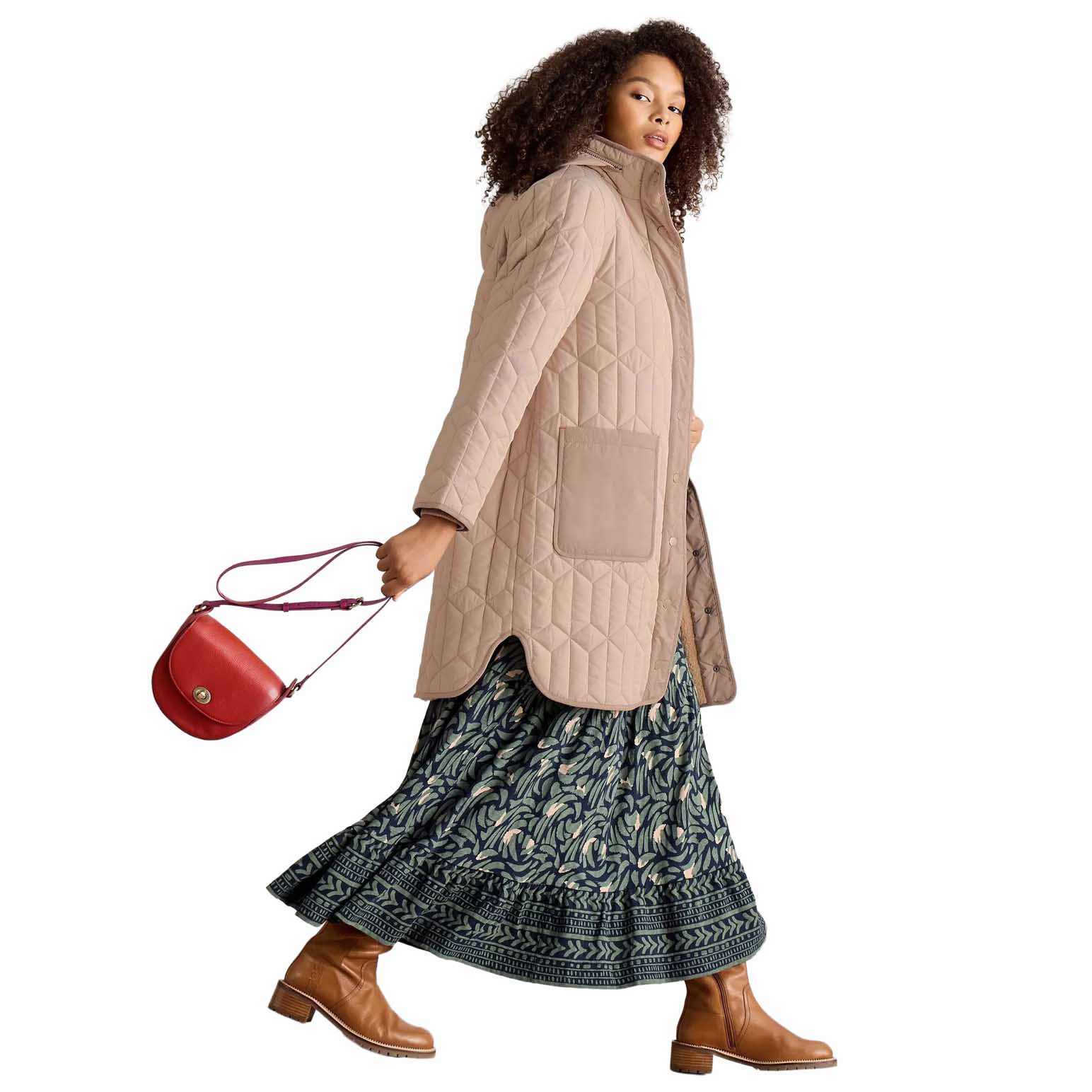 White Stuff Carmel Borg Lined Quilted Coat